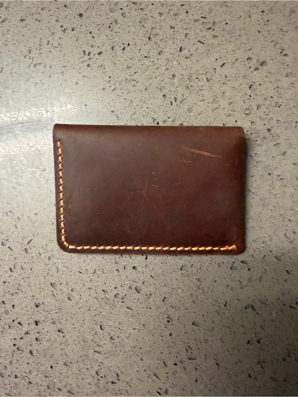 Handcrafted Brown Leather Card Wallet with Contrast Stitching